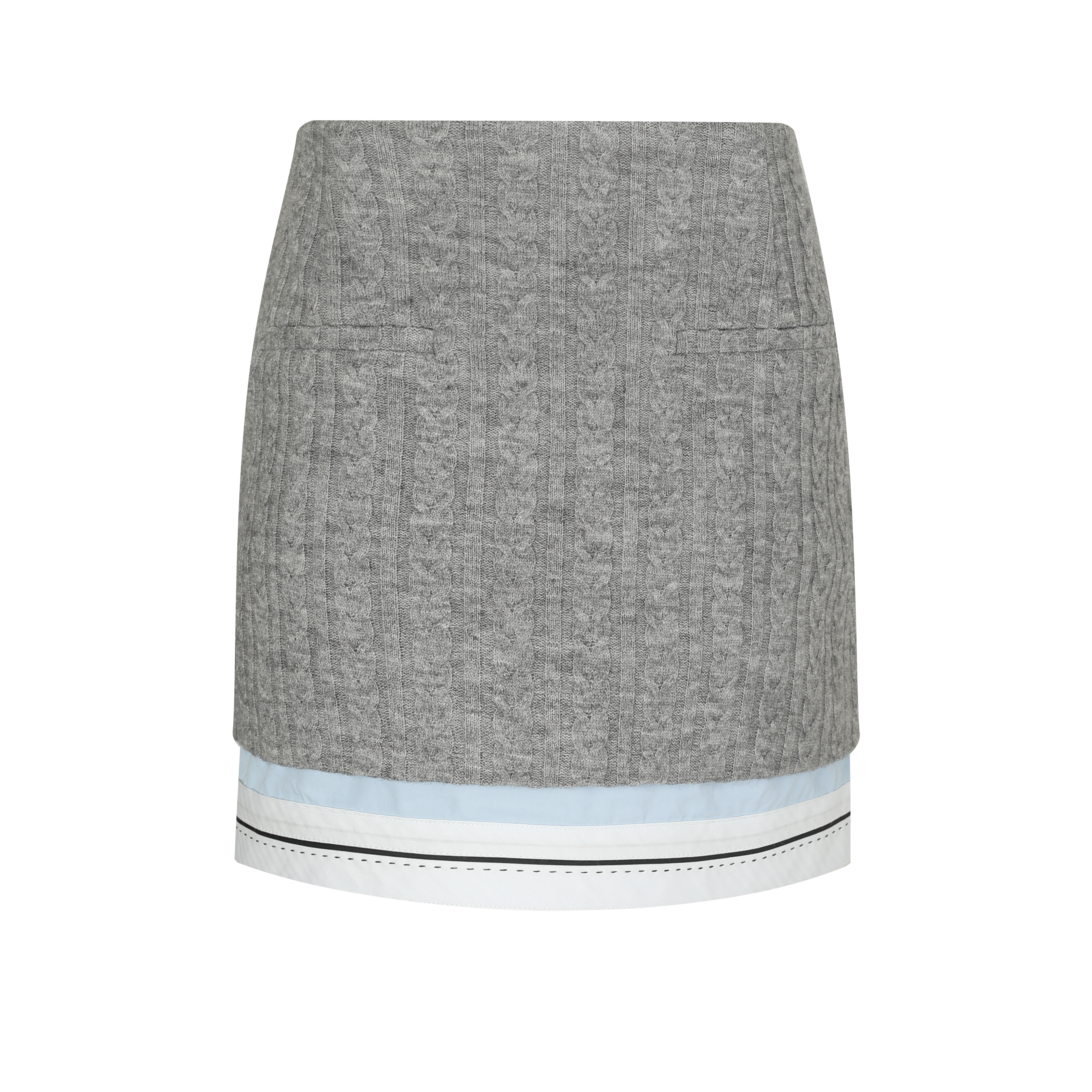 Gray Cable-Knit Panel Skirt with Faux Pockets