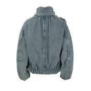 Blue Lace-Trim Floral Denim Drawstring Jacket