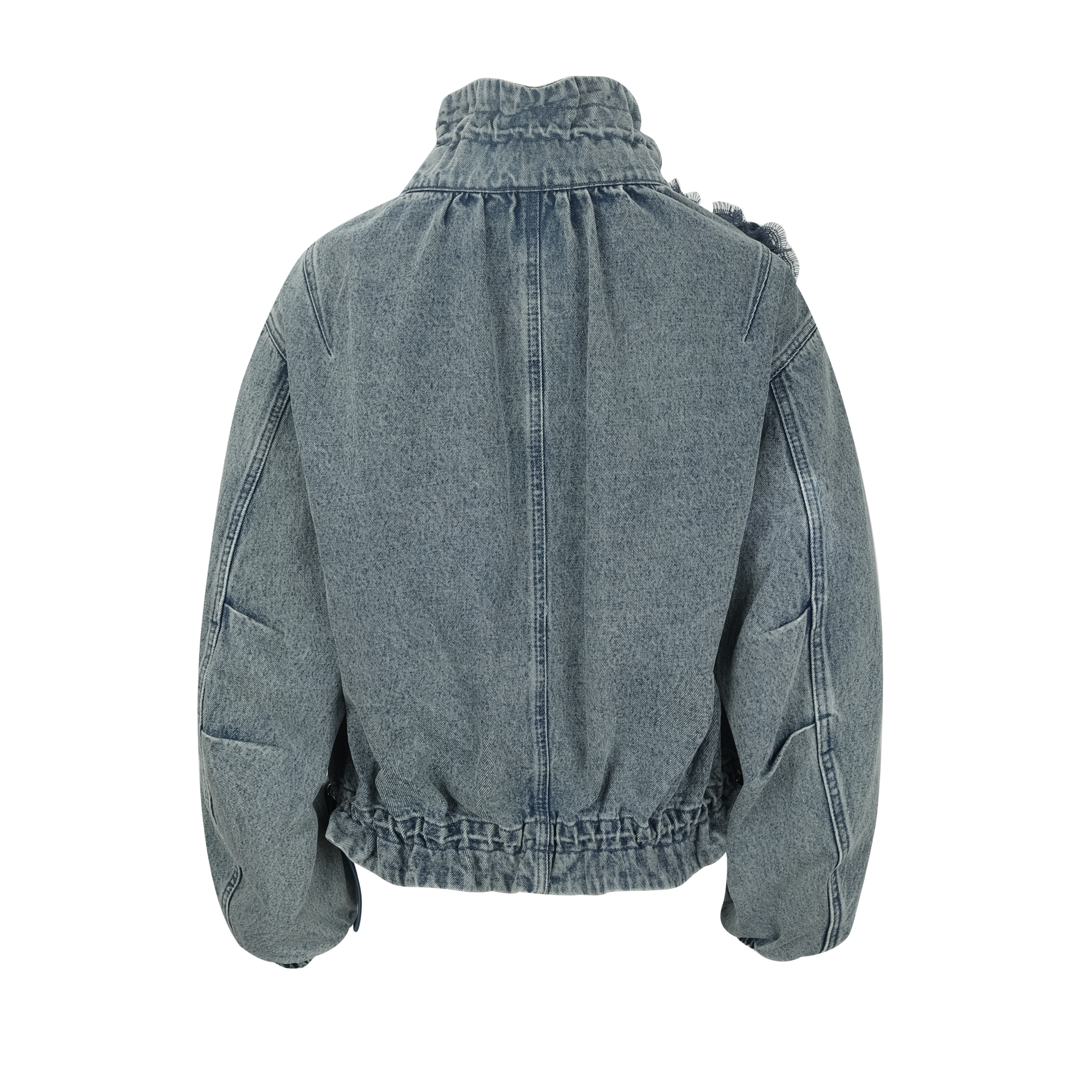 Blue Lace-Trim Floral Denim Drawstring Jacket