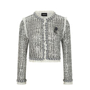 Gray Sequin Jacket with Tulle Trim