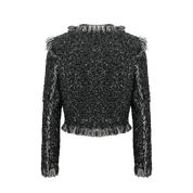 Black Fringe Raw-Edge Sequin Jacket