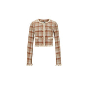 Brown Plush Plaid Short Jacket
