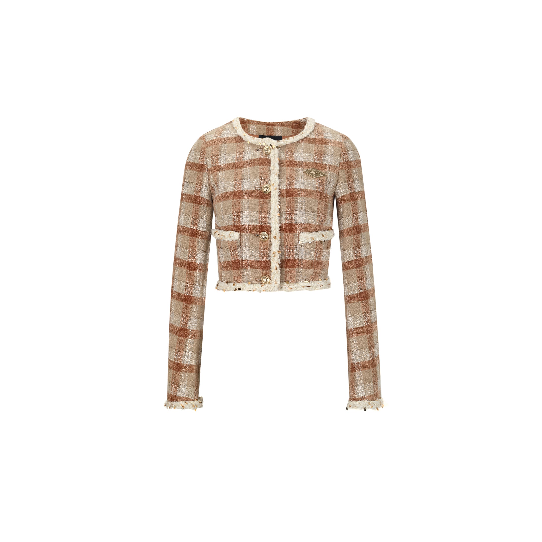 Brown Plush Plaid Short Jacket