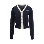 Navy Plaid Contrast Knit Cardigan