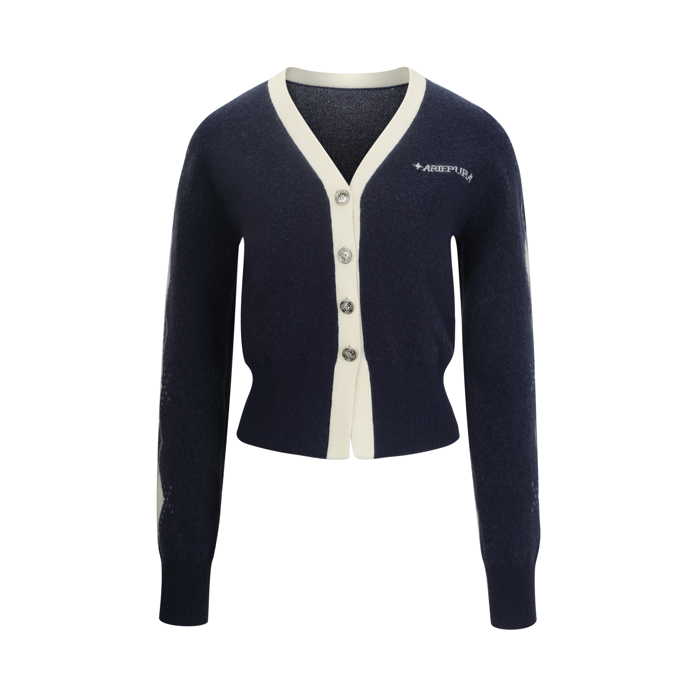 Navy Plaid Contrast Knit Cardigan