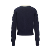 Navy Plaid Contrast Knit Cardigan