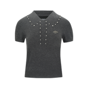 Dark Gray Rhinestone Collar Cropped Top