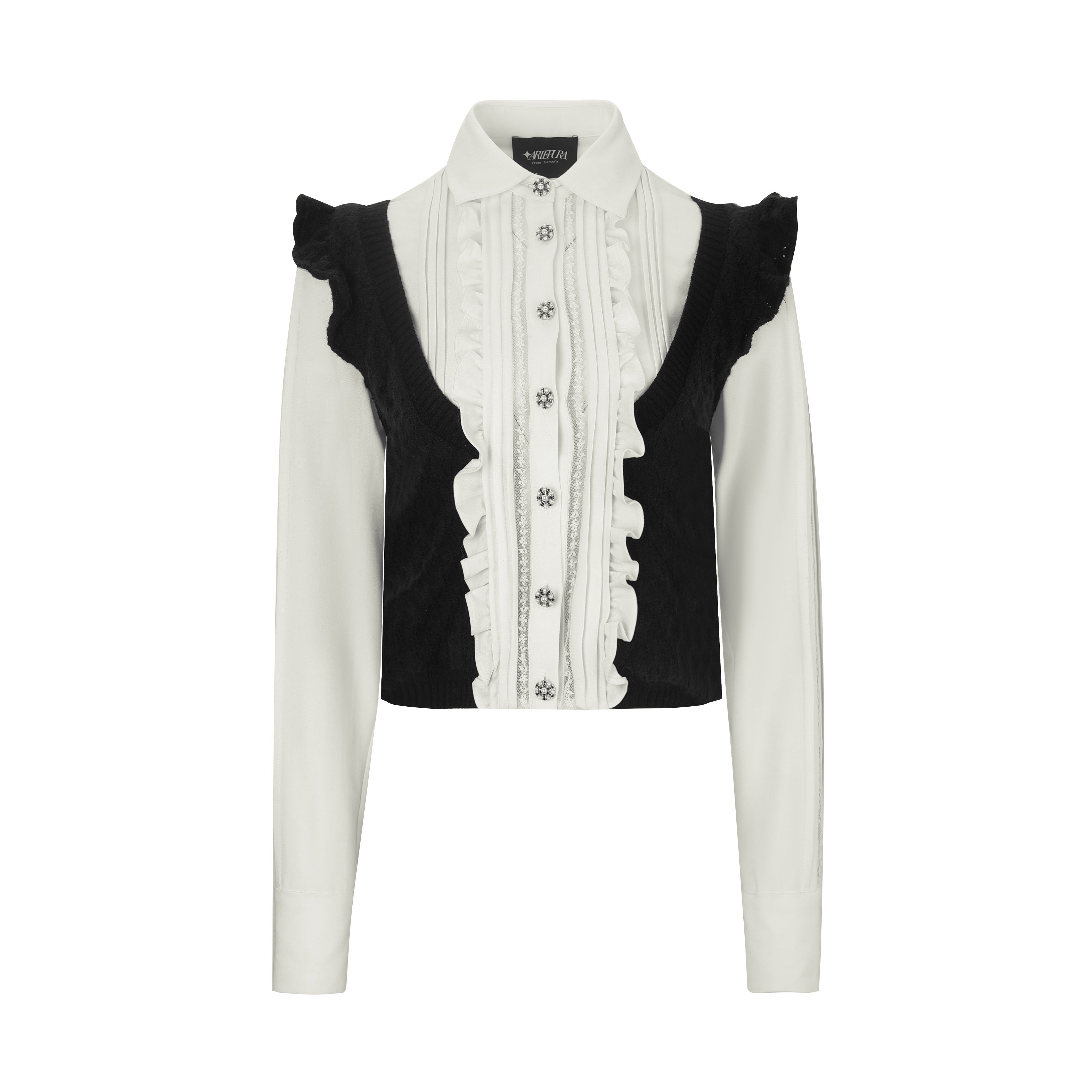 Black Contrast Lace Knit Shirt