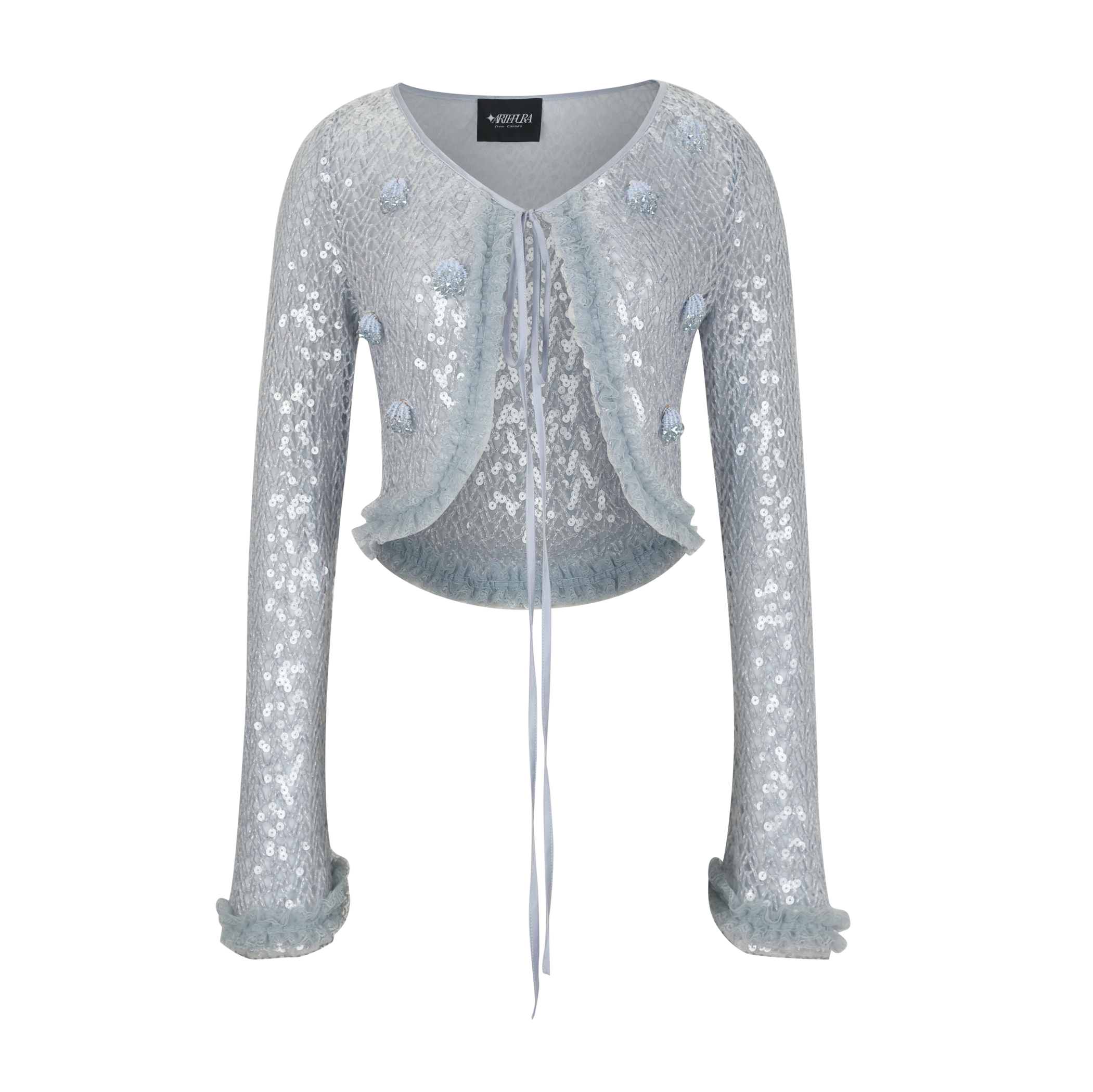 Light Blue Beaded Sequin Fishnet Top