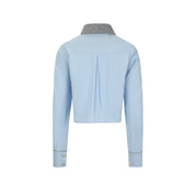 Blue Cropped Shirt with Detachable Knit Collar