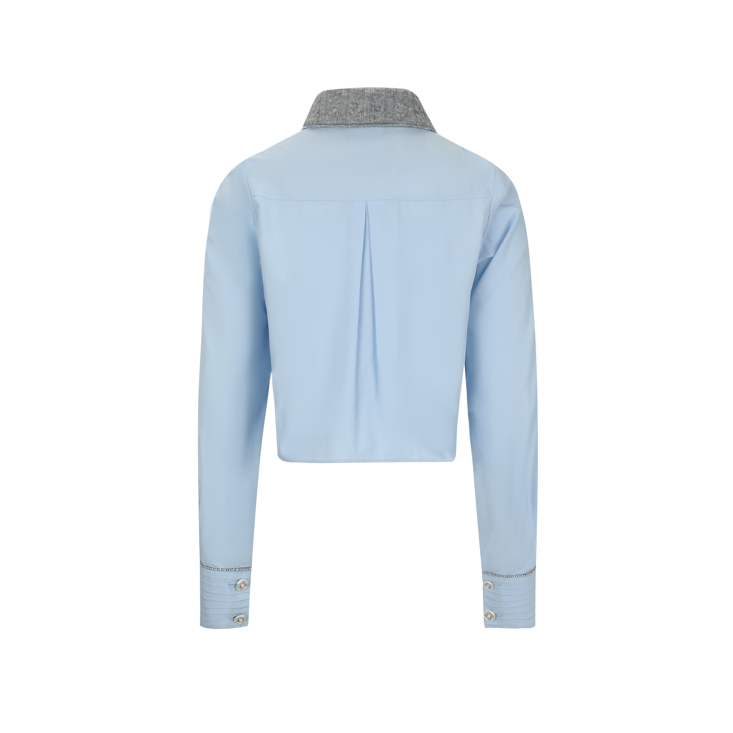 Blue Cropped Shirt with Detachable Knit Collar