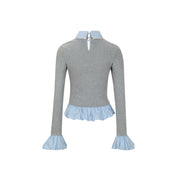 Gray and Blue Bubble-Hem Top with Equestrian Crest