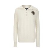 White Cable-Knit Badge Sweater