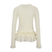 Ivory Lace-Trim Wool Knit Scalloped Top