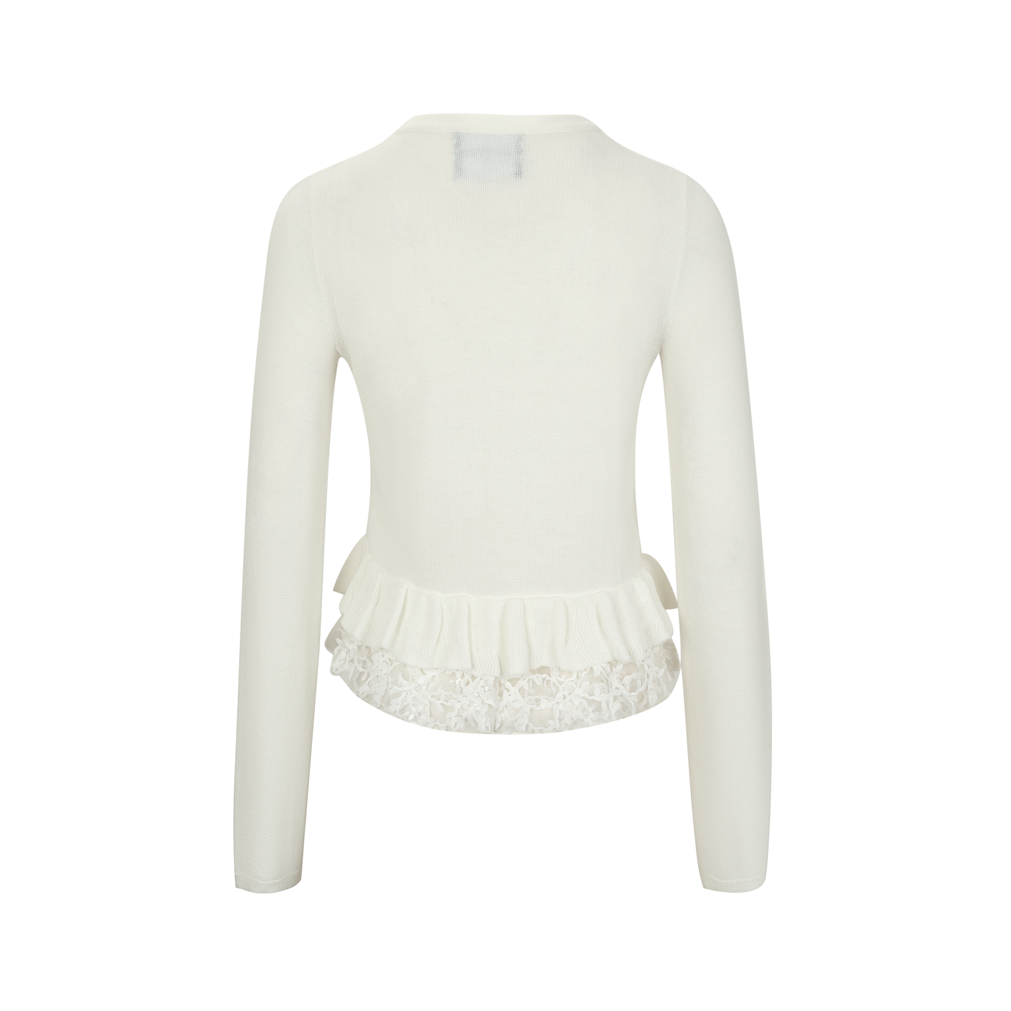 White Knit Cardigan with Pearl-Embellished Floral Accents