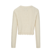 Ivory Wool Knit Cardigan with Bow Trim