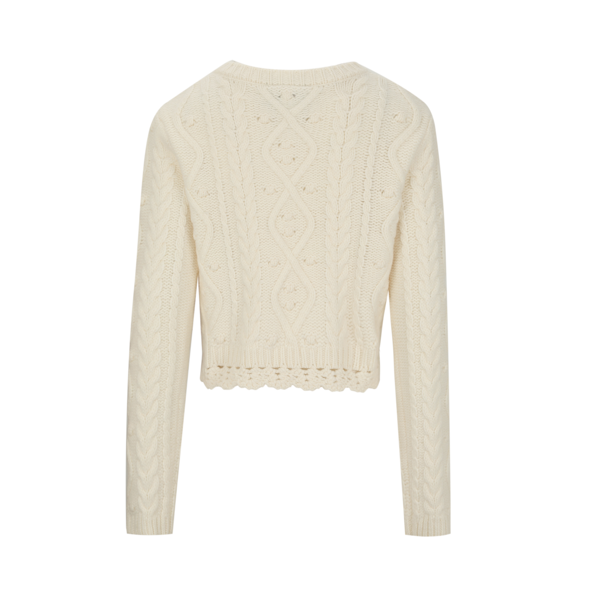 Ivory Wool Knit Cardigan with Bow Trim