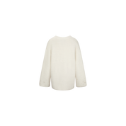 White V-Neck Pearl Knit Cardigan