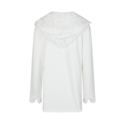 White Printed Lace Hoodie Fleece Long T-Shirt