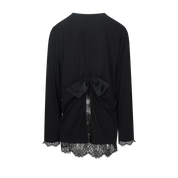 Black Mesh Bow Contrast Lace Long-Sleeve Tee