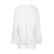 White Mesh Bow Contrast Lace Long-Sleeve Tee