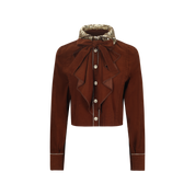 Brown Corduroy Crop Shirt with Sequin Collar