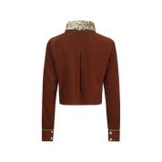Brown Corduroy Crop Shirt with Sequin Collar