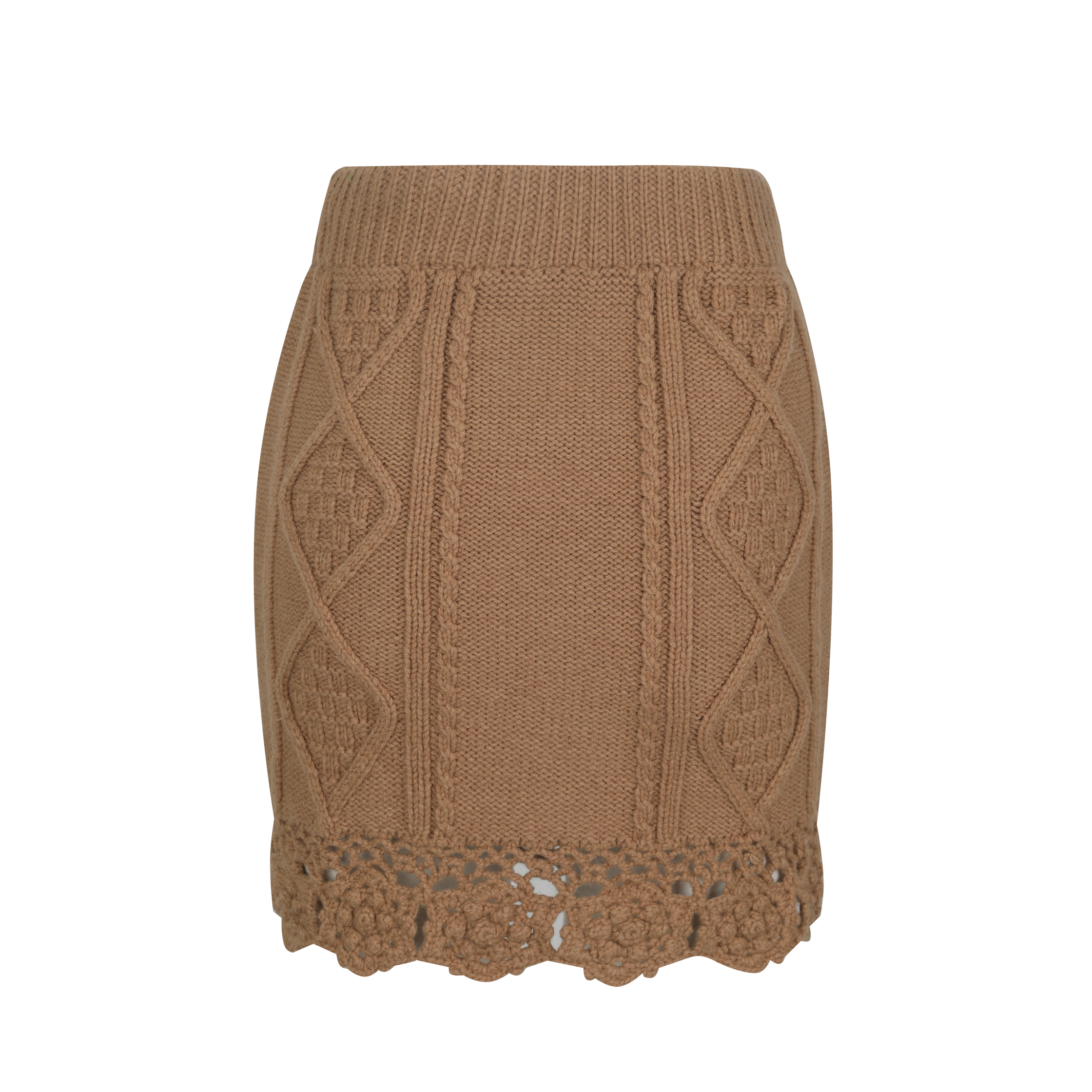 Light Brown Knit Twisted Crochet Mini Skirt