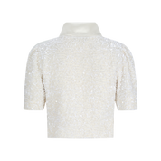 Ivory Sequin Polo Collar Cropped Top