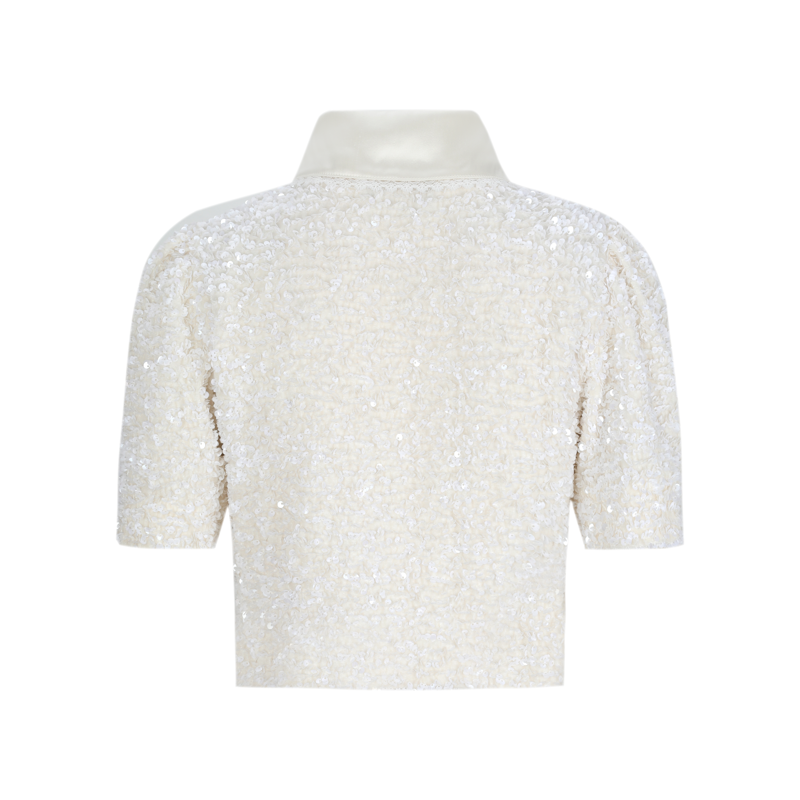 Ivory Sequin Polo Collar Cropped Top
