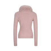 Pink Sequin Knit Cardigan with Fur Collar