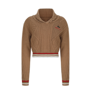 Light Coffee Knit Pullover with Crochet Collar