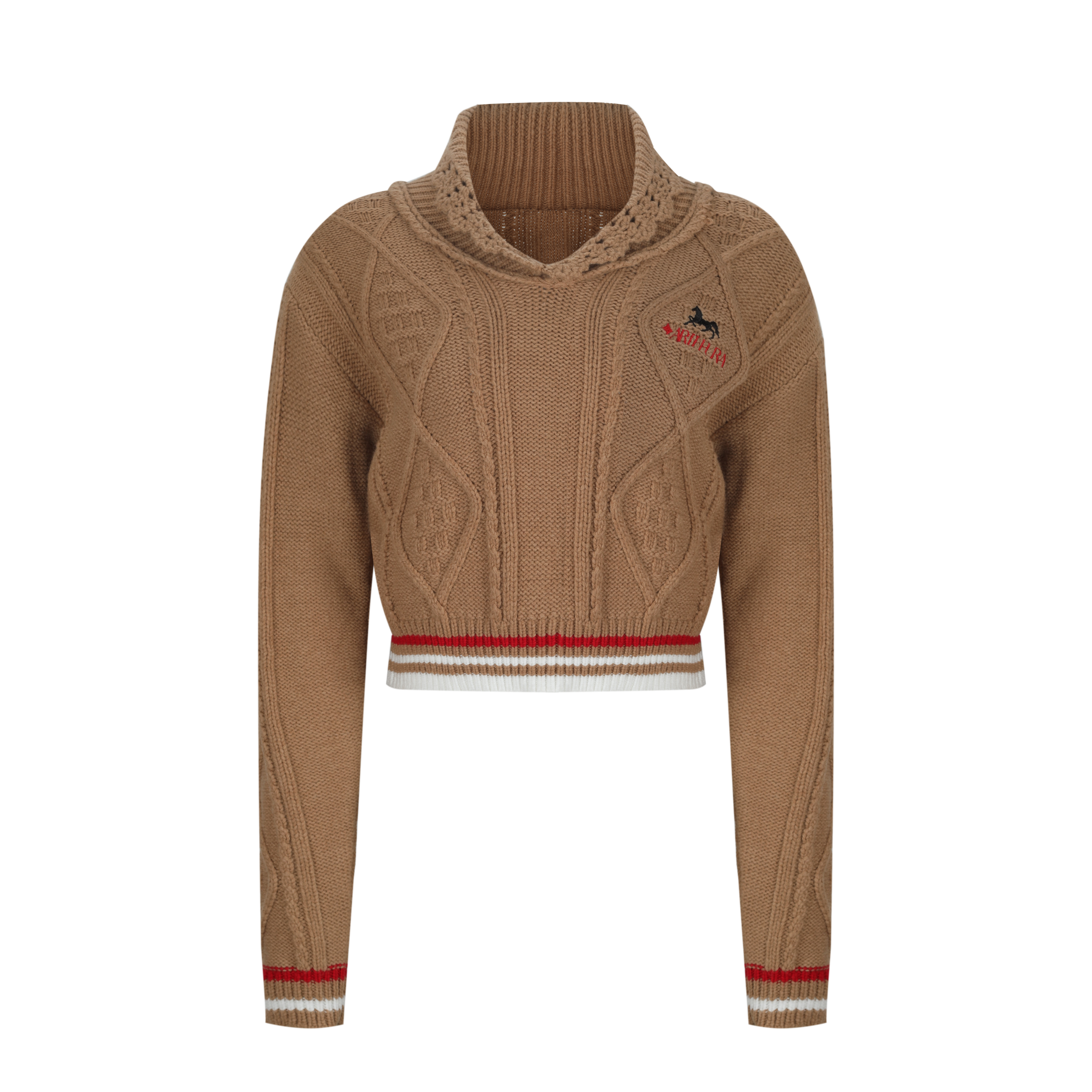 Light Coffee Knit Pullover with Crochet Collar