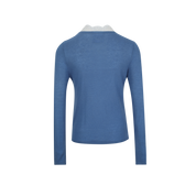 Blue Lace-Trim Knit Top with Contrasting Bow