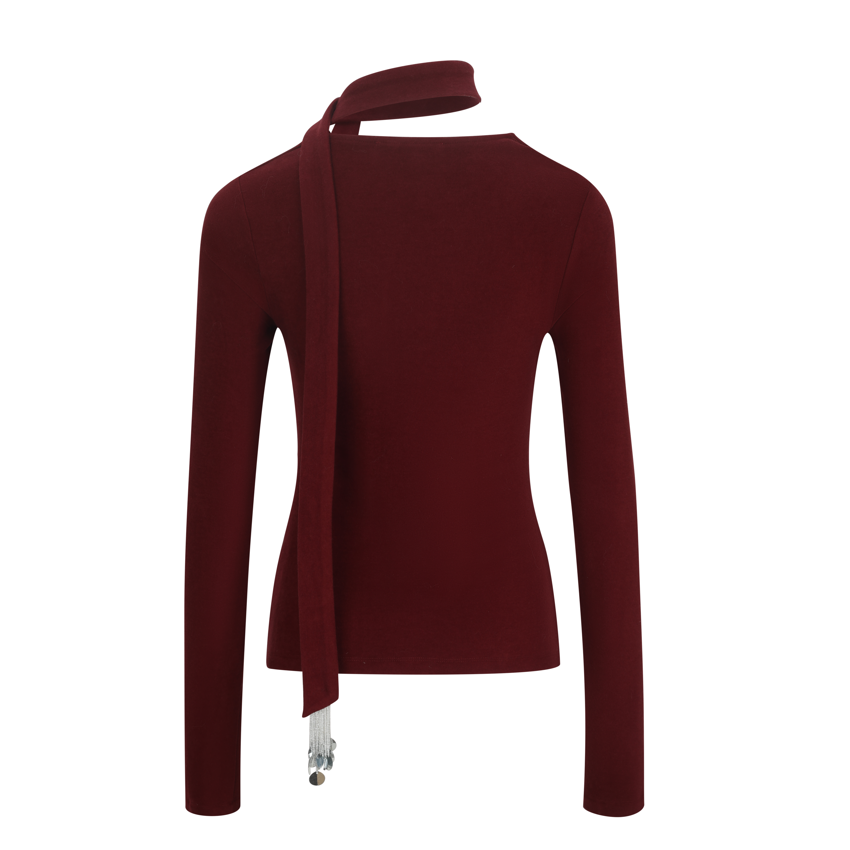 Red Fitted Twist-Front Long Sleeve Top