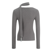 Gray Fitted Twist-Front Long Sleeve Top