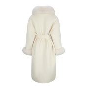 Ivory Faux-Fur Collar Coat with Rhinestone Buttons