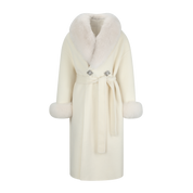 Ivory Faux-Fur Collar Coat with Rhinestone Buttons