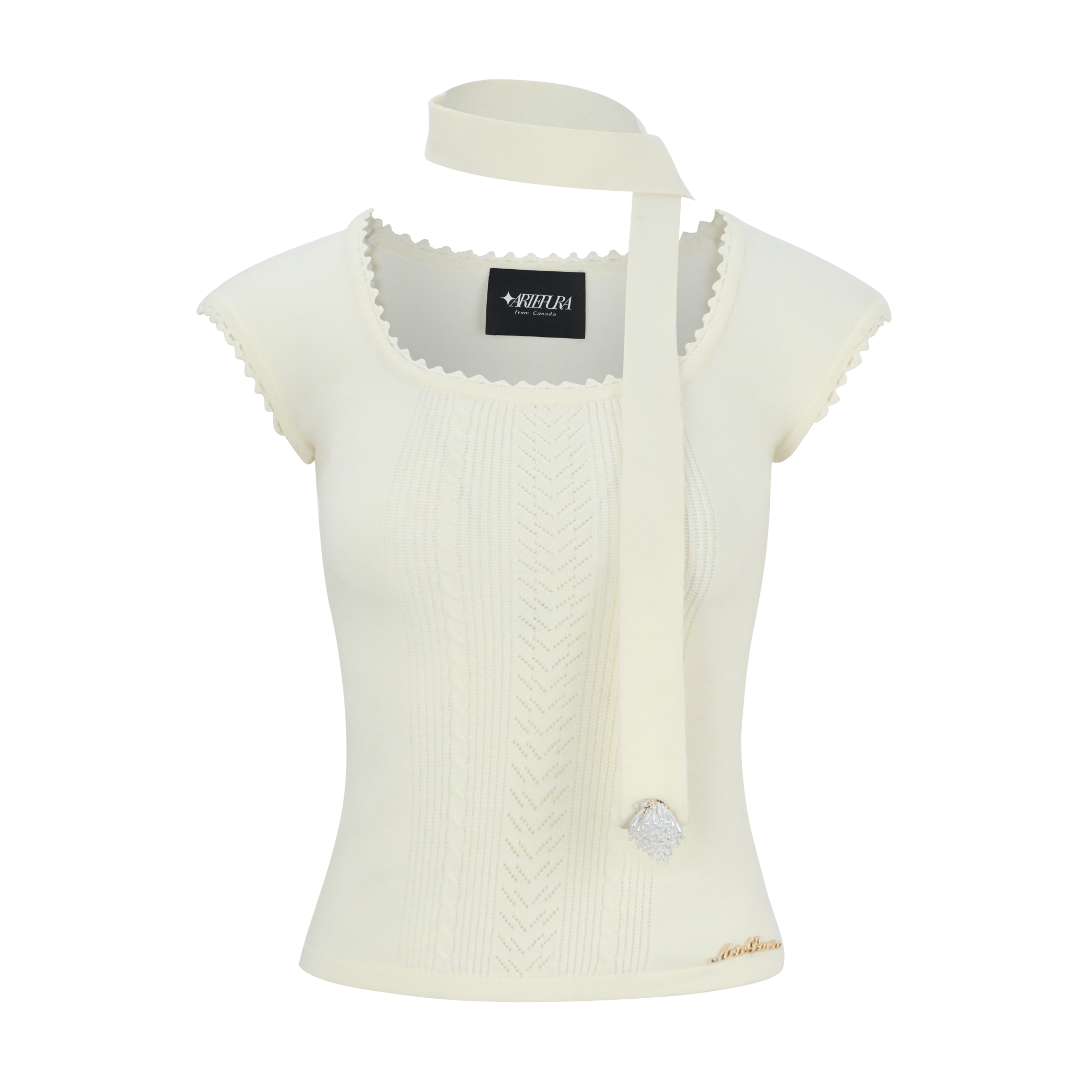 Ivory Ribbon-Trim Lace Crop Top