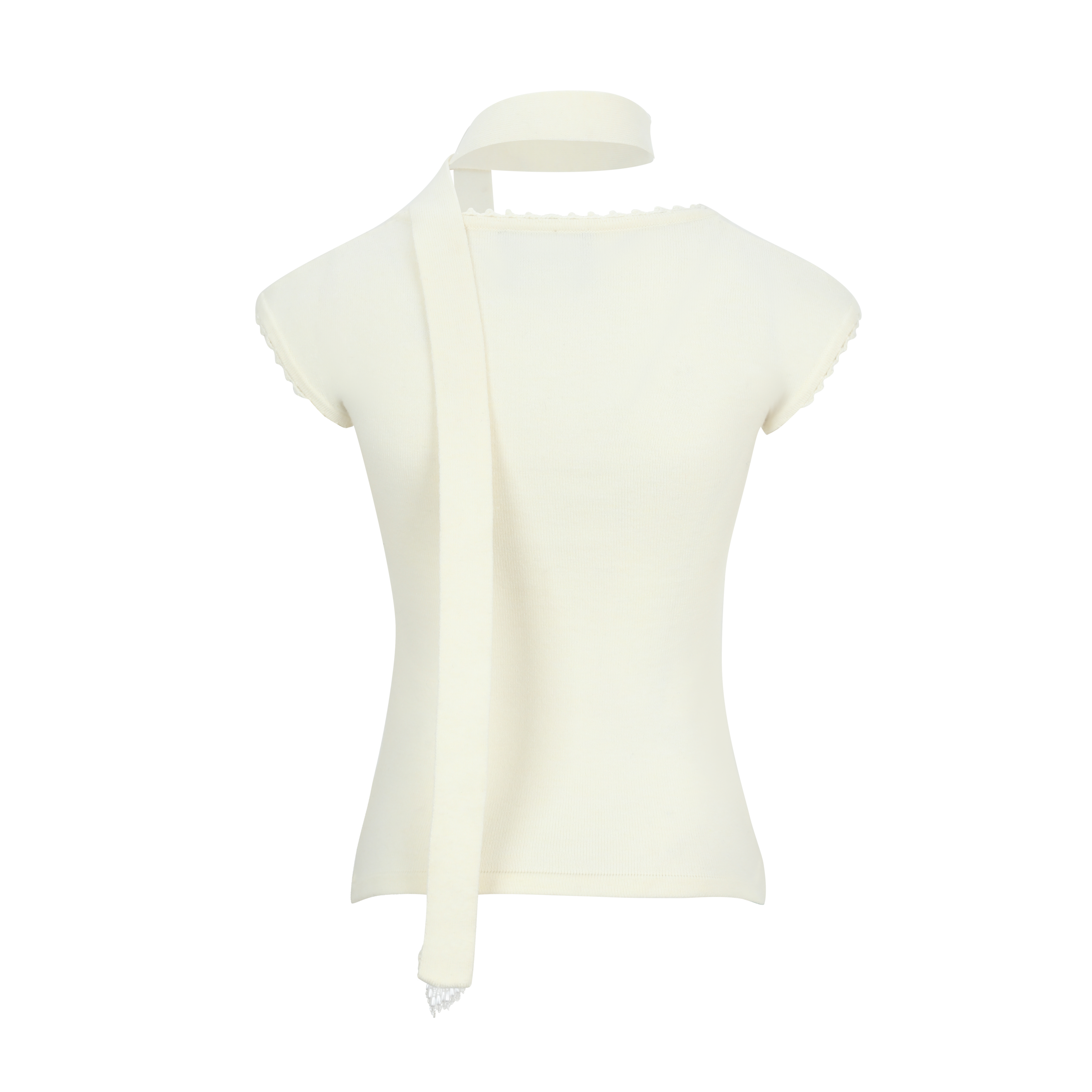 Ivory Ribbon-Trim Lace Crop Top