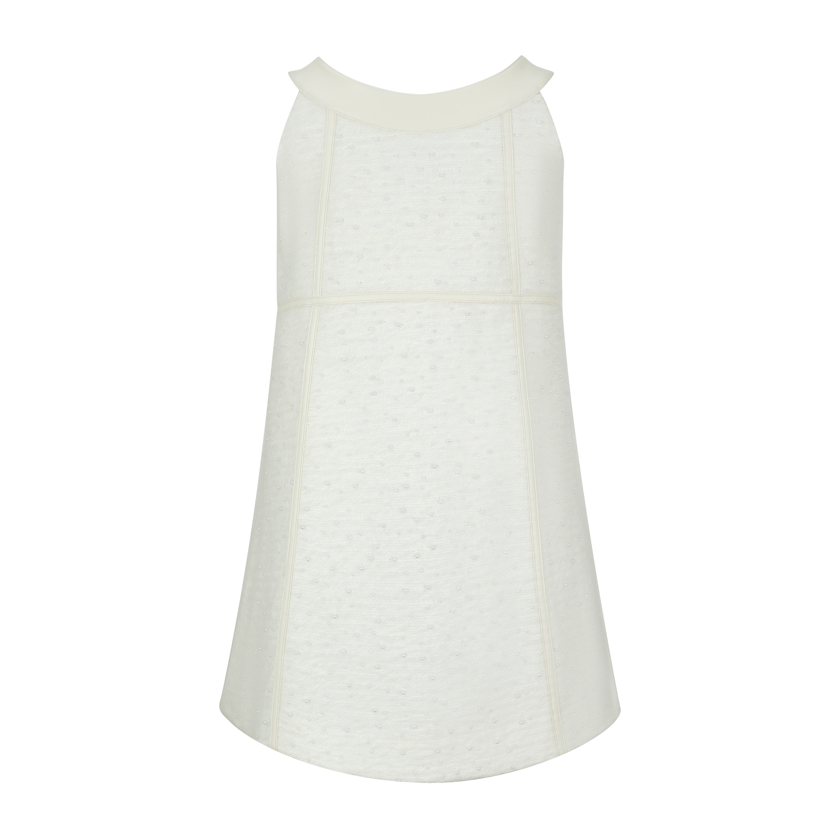 White Textured Floral Pearl Detail Slip Dress