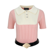 Pink Colorblock Knit Short-Sleeve Top