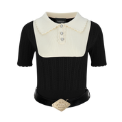 Black Colorblock Knit Short-Sleeve Top