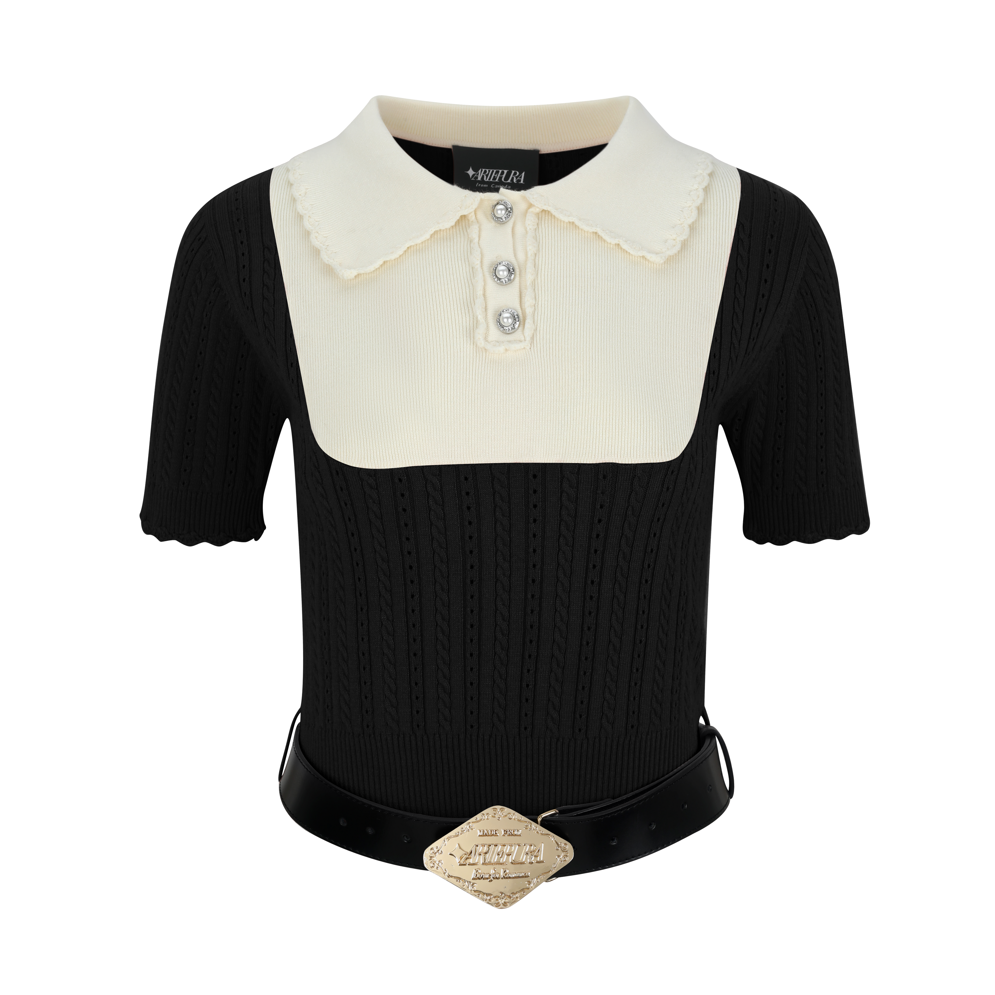 Black Colorblock Knit Short-Sleeve Top