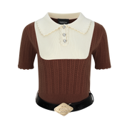 Brown Colorblock Knit Short-Sleeve Top