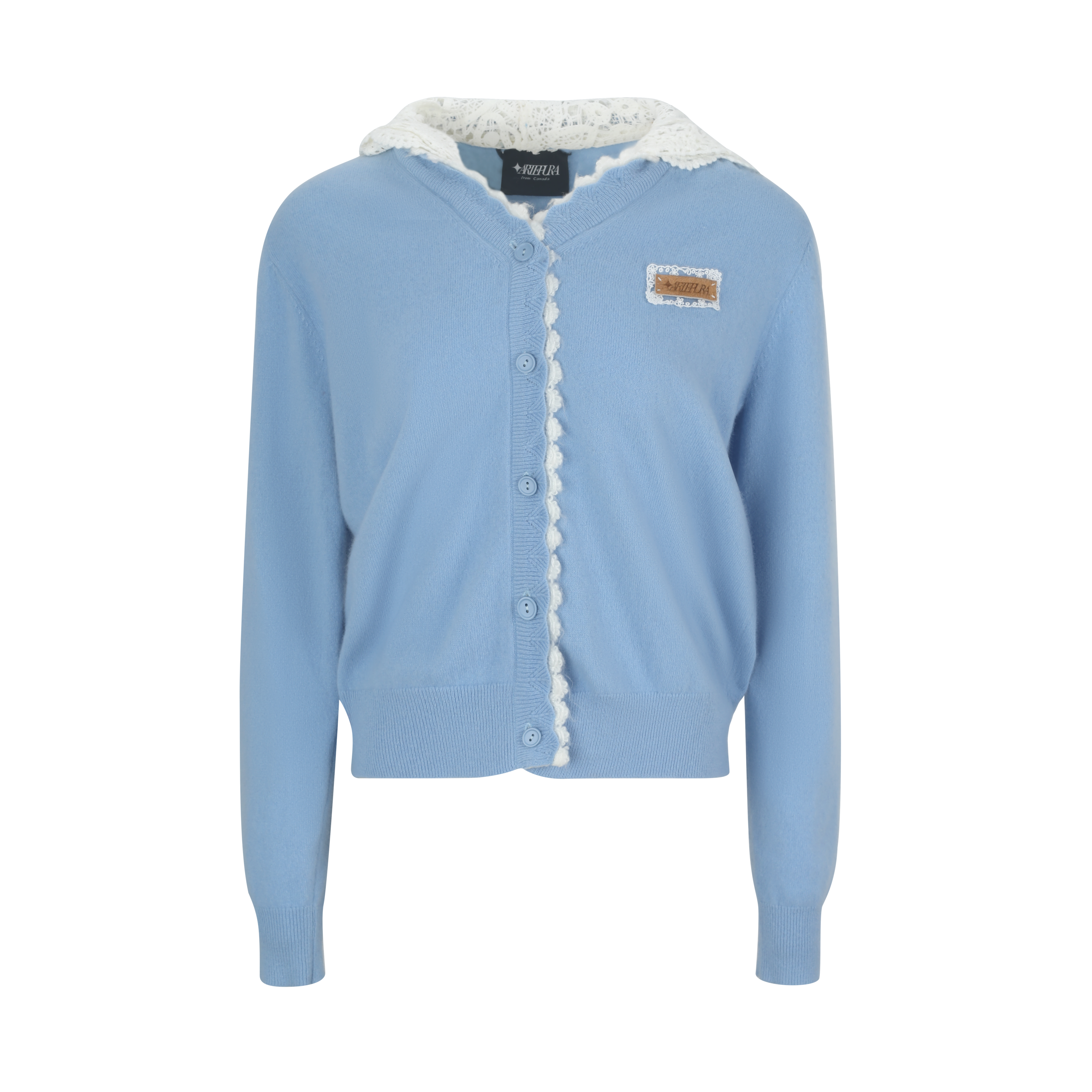 Layered Light Blue Lace Knit Hoodie