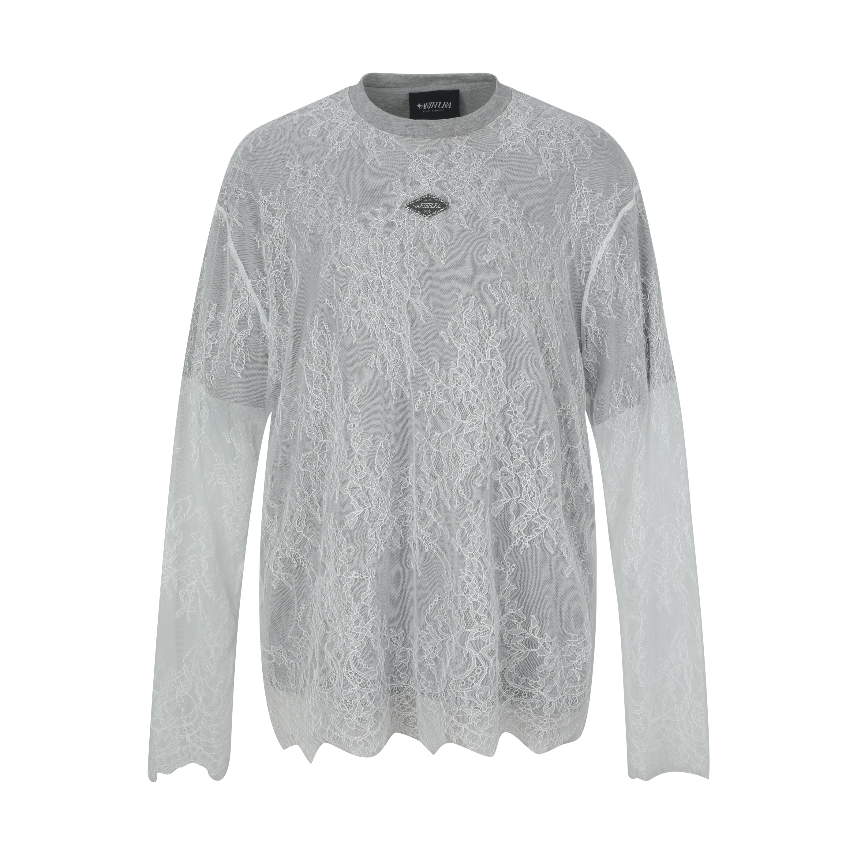 Gray Lace Detail Faux Layered Tee