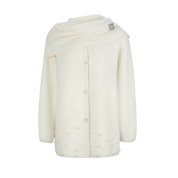 Off-White Pearl-Embellished Knit Coat with Scarf