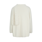 Off-White Pearl-Embellished Knit Coat with Scarf