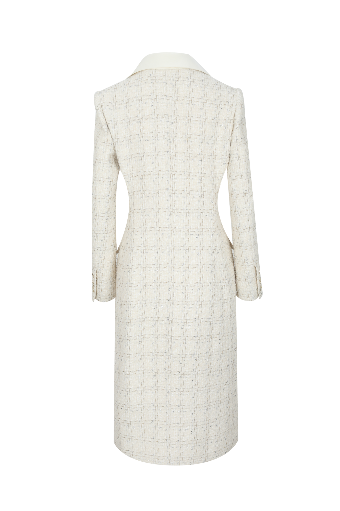 Long white coat with a pattern on a white background